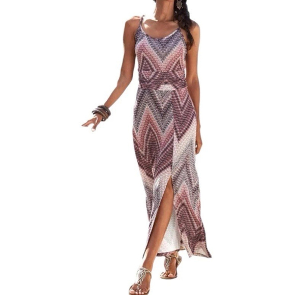 Lascana Venus Maxi Dress Waist Detail Bordeaux Sleeveless Strappy Flowy Size L - Picture 1 of 10